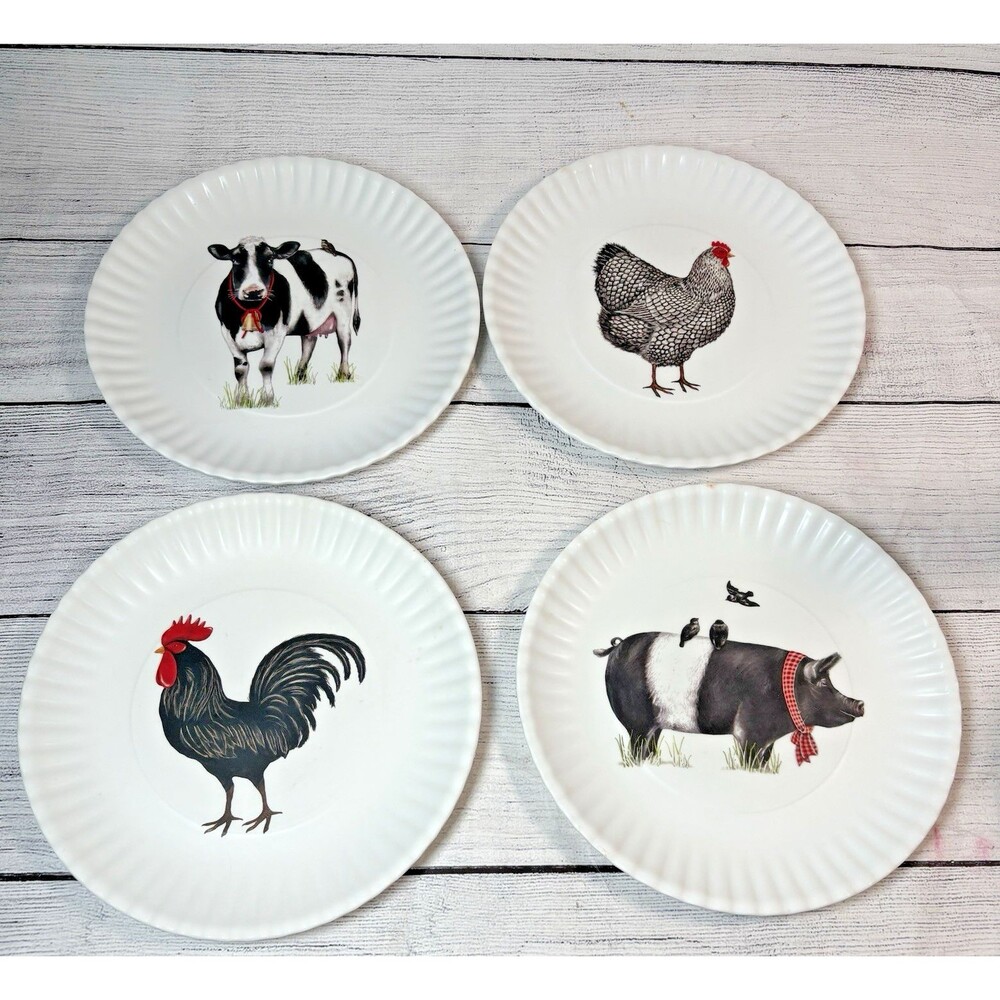 Farm Animals Melamine "Paper" Plates (4) 9" 180 Degrees Mary Lake-Thompson
